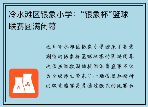 冷水滩区银象小学：“银象杯”篮球联赛圆满闭幕